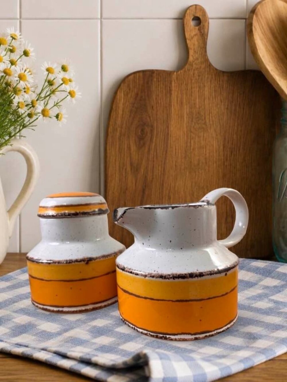 Vintage Midwinter Stonehenge Sun Creamer & Sugar Bowl Set England 1970s Stonewar